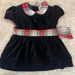 The Beaufort Bonnet Company Navy Blue Velvet Dress with Plaid Accents